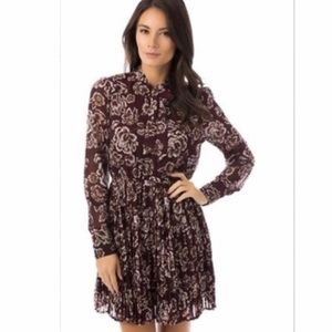 Fashion Union Floral Pleated Dress Maroon Red Cream Medium